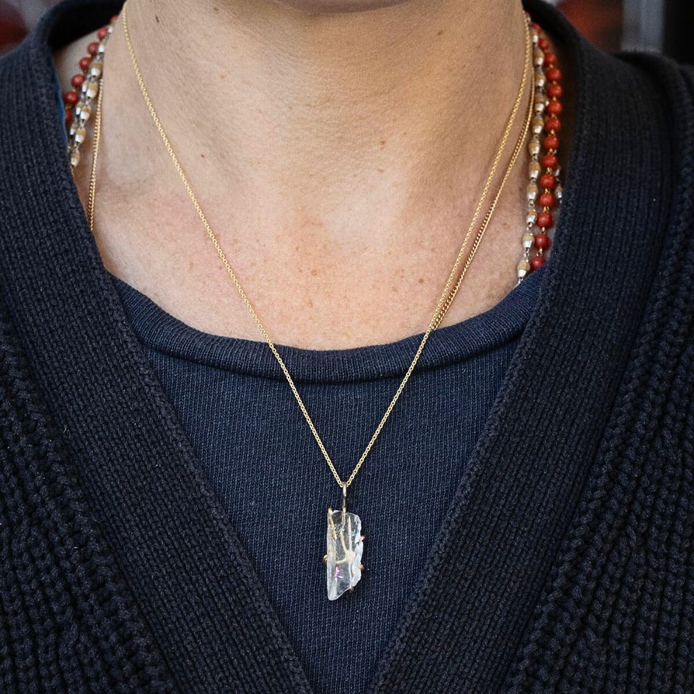 Goshenite Large Stone Pendant with a Yellow Gold Cable Chain