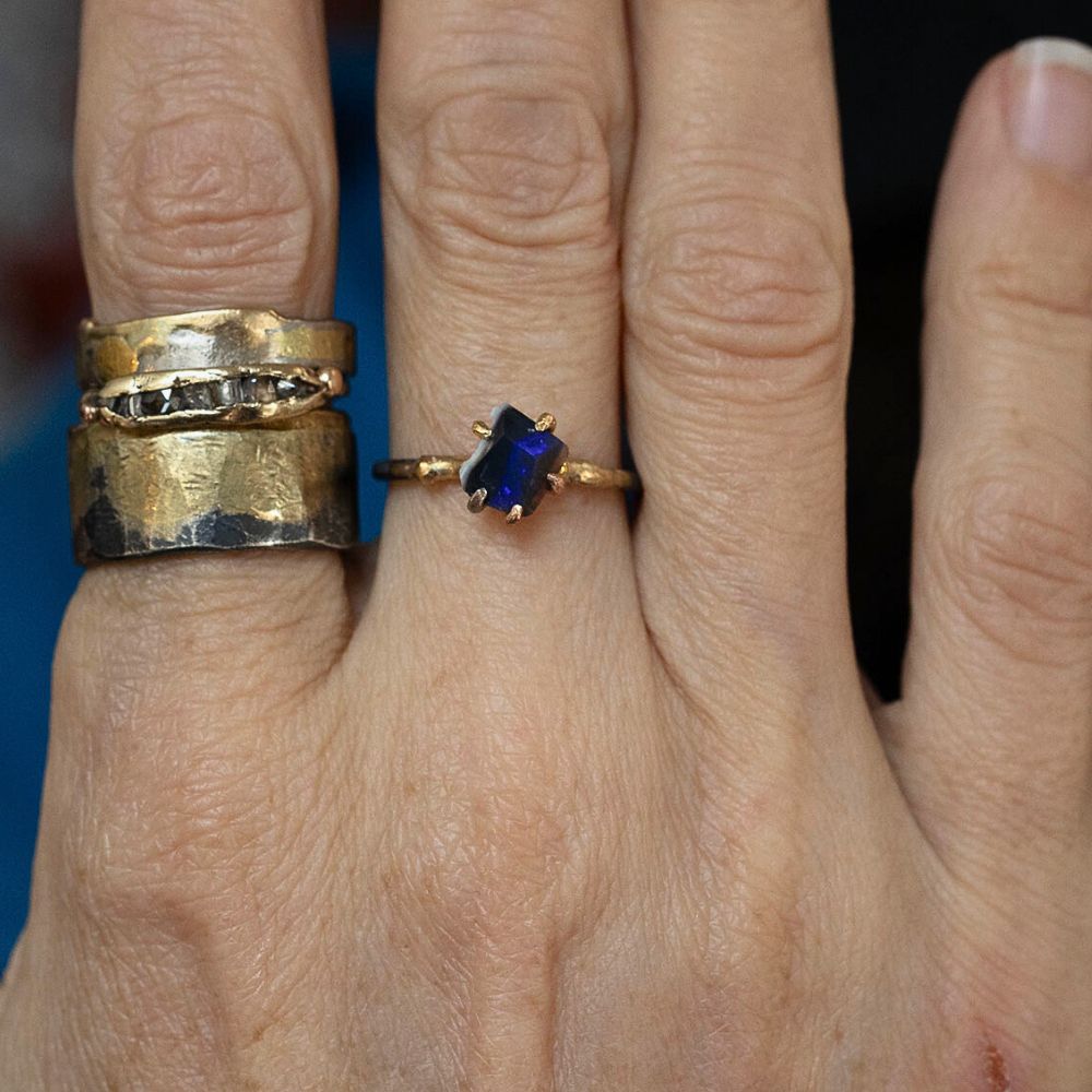 Australian Dark Opal Small Stone Ring