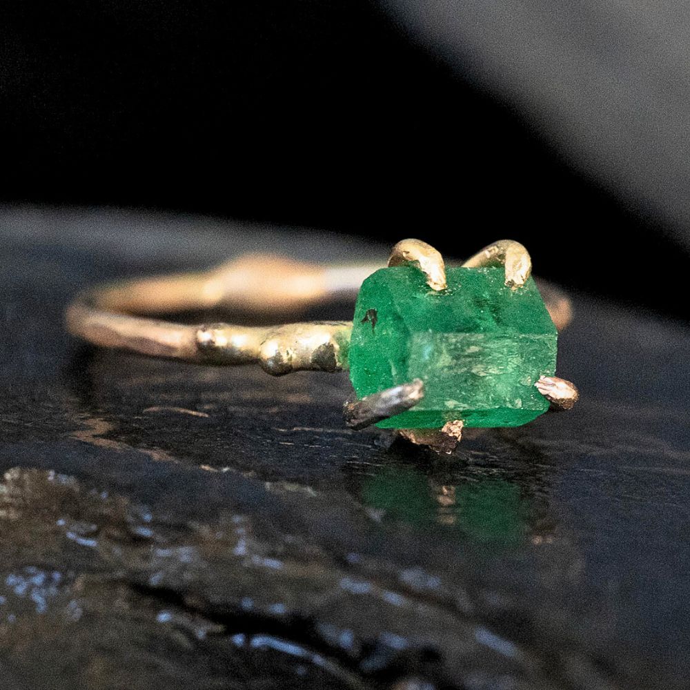 Zambian Emerald Small Stone Ring on a Yellow Gold Band