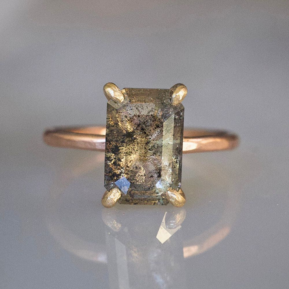 Rectangular Salt and Pepper 2.24CT Rose Cut Diamond on a Rose Gold Band