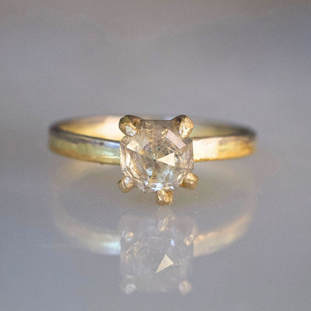 Champagne 1.7CT Rose Cut Diamond on a 2MM Gold Skinny Seamed Band