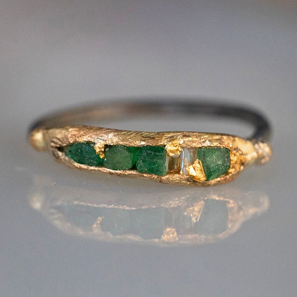 Brazilian Emerald and Baguette Diamond Band