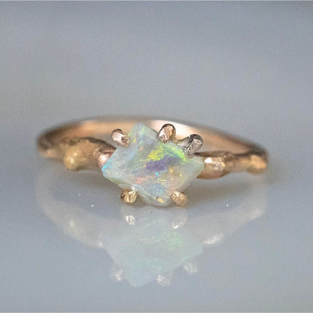 Australian Opal Small Stone Ring on a Yellow Gold Band