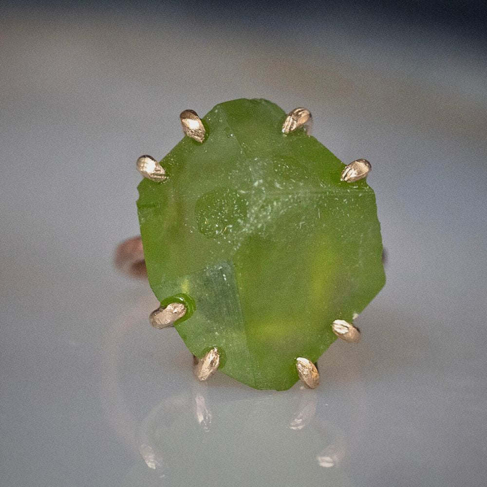 Peridot Large Stone Ring On A Rose Gold Band