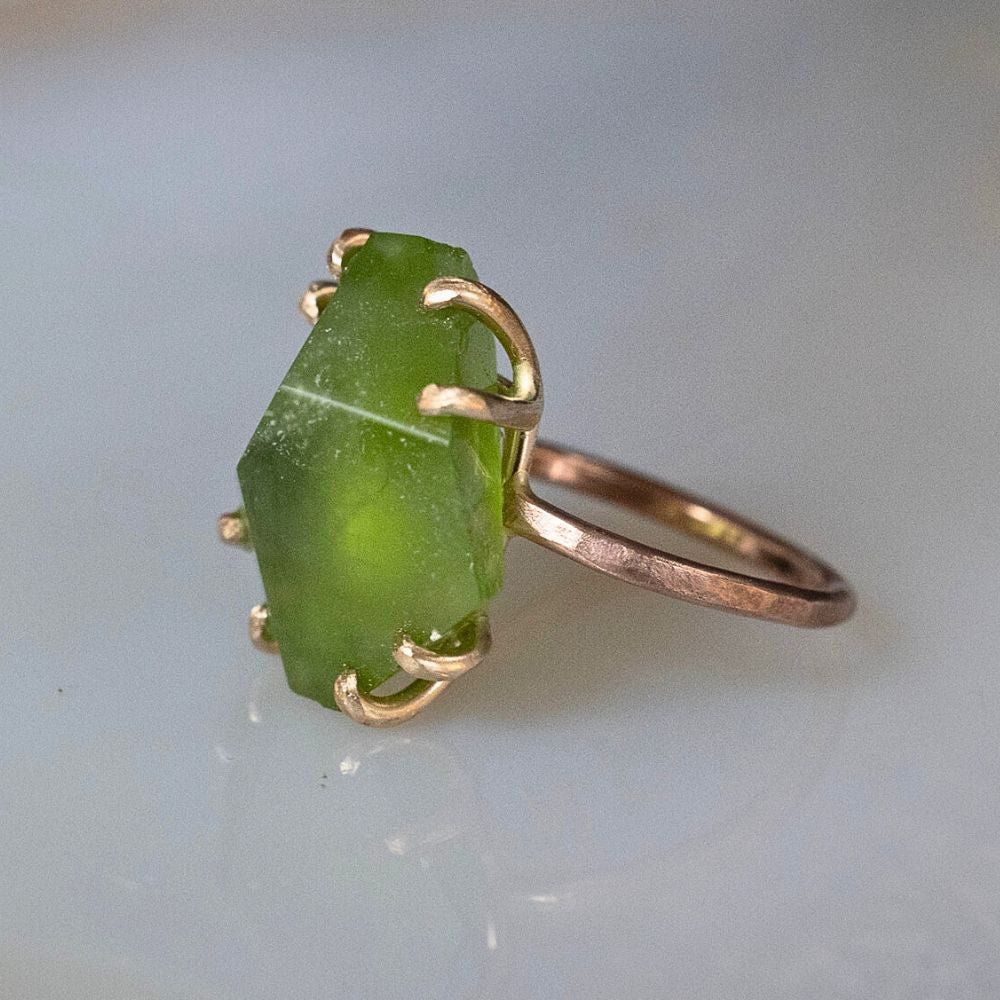 Peridot Large Stone Ring On A Rose Gold Band