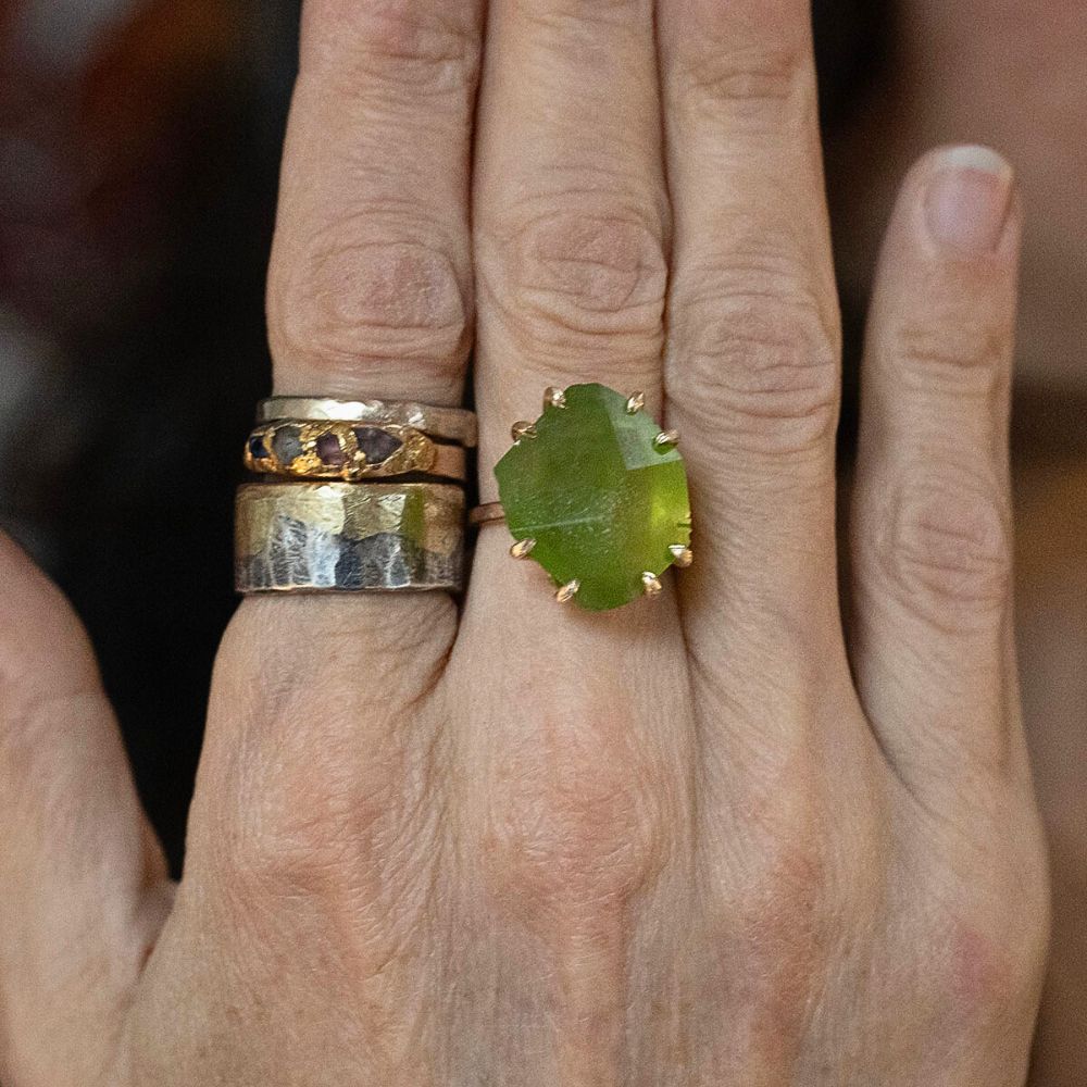 Peridot Large Stone Ring On A Rose Gold Band