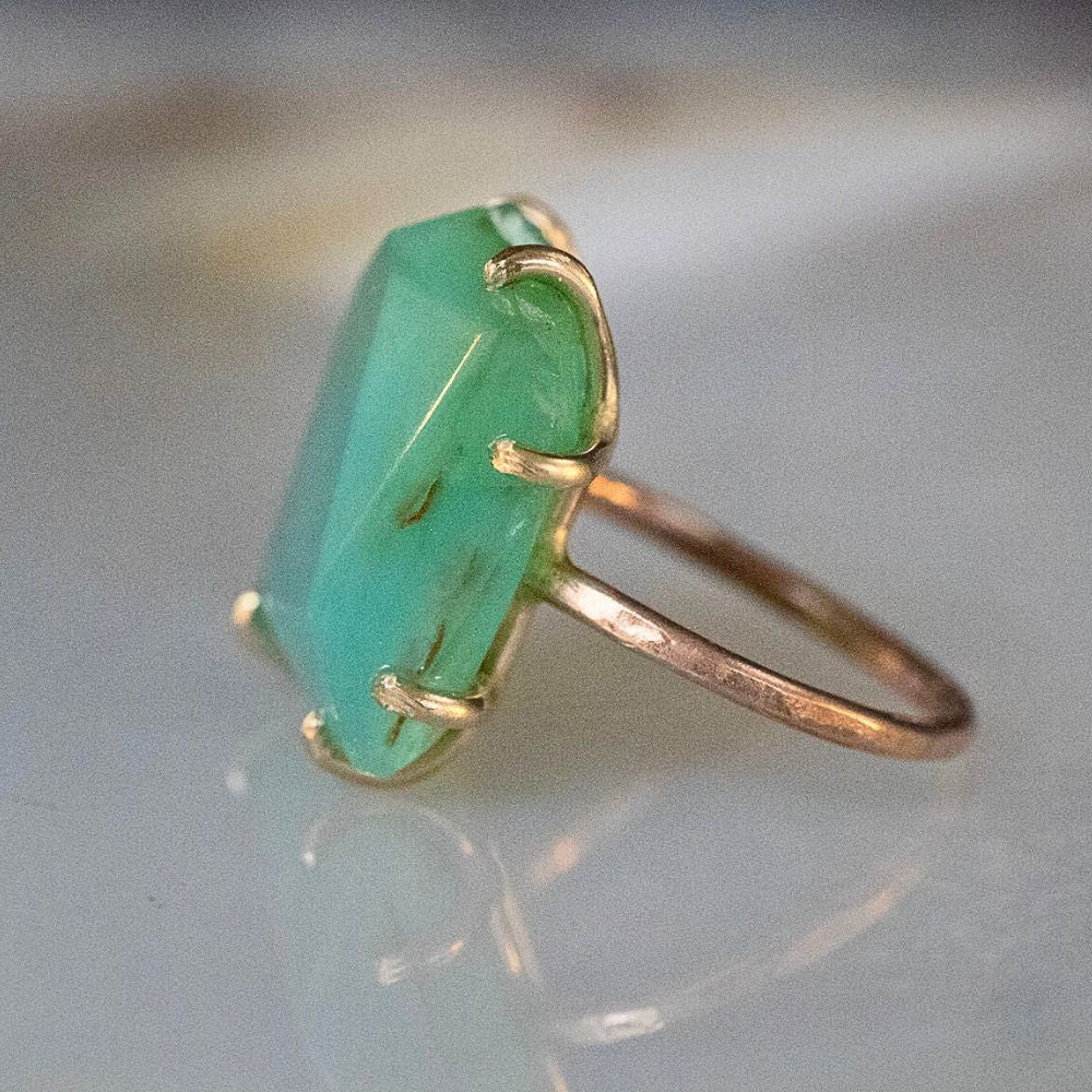 Peruvian Opal Large Stone Ring On A Rose Gold Band