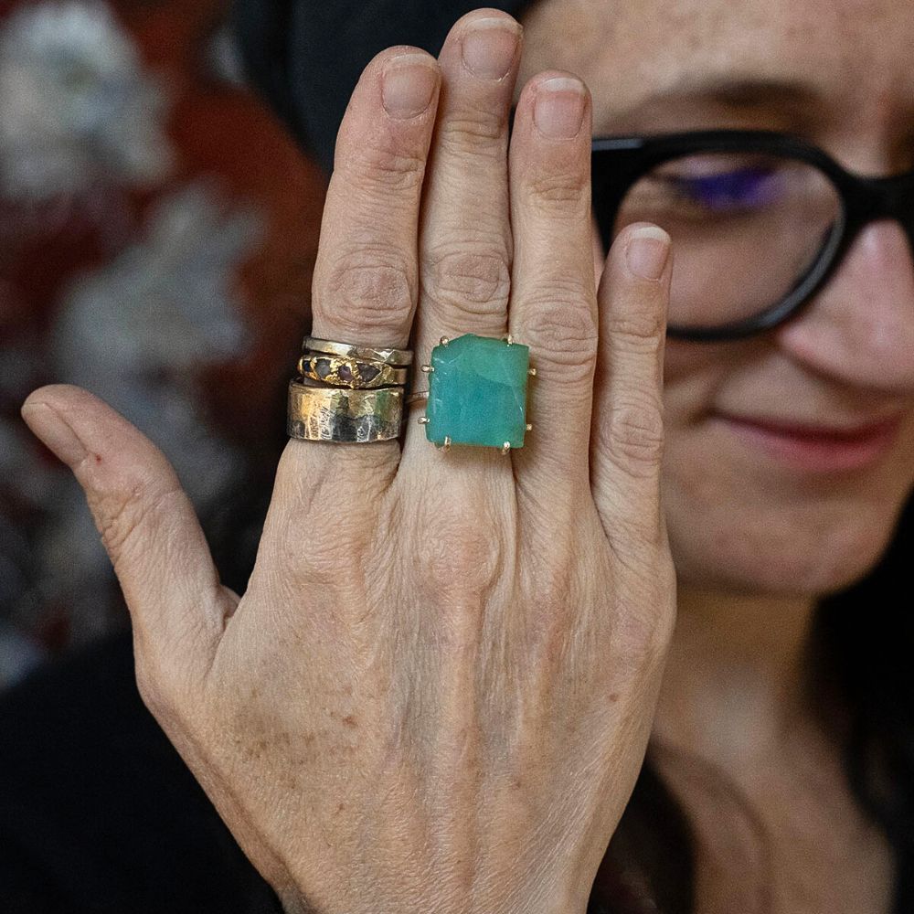 Peruvian Opal Large Stone Ring On A Rose Gold Band