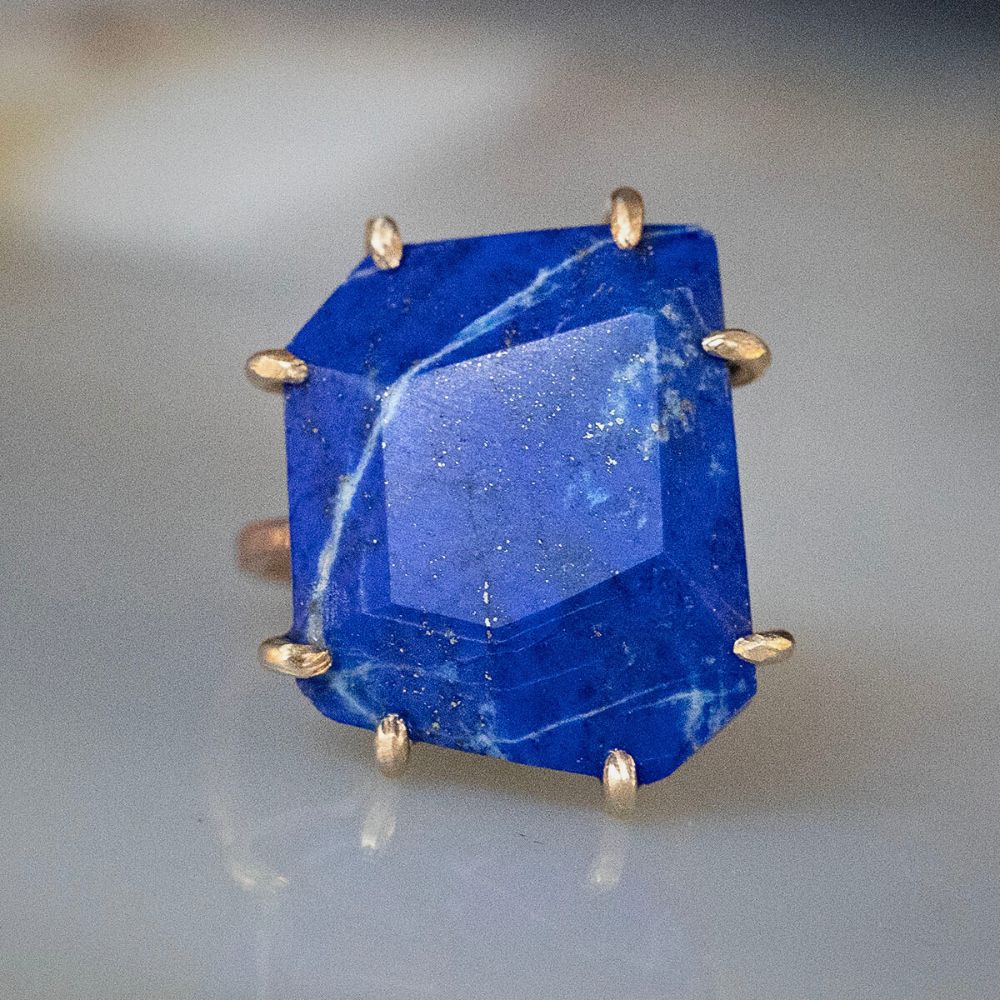 Lapis Large Stone Ring On A Rose Gold Band