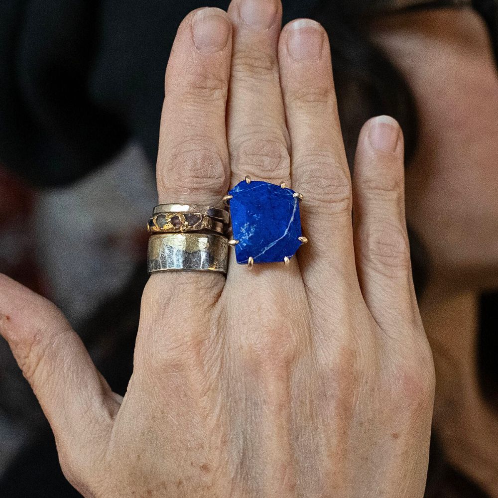 Lapis Large Stone Ring On A Rose Gold Band