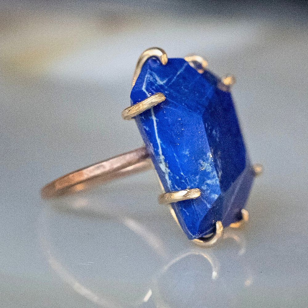 Lapis Large Stone Ring On A Rose Gold Band