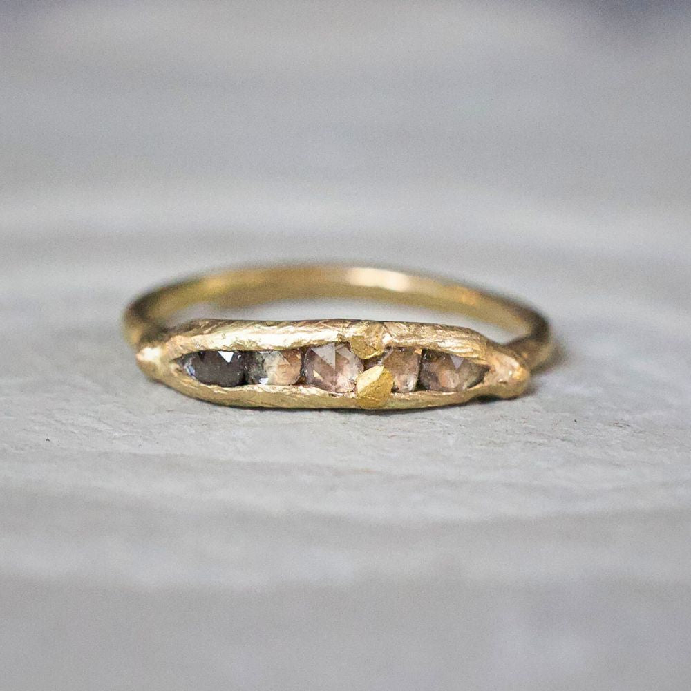 Cognac Rose Cut Diamond Band on a Yellow Gold Band