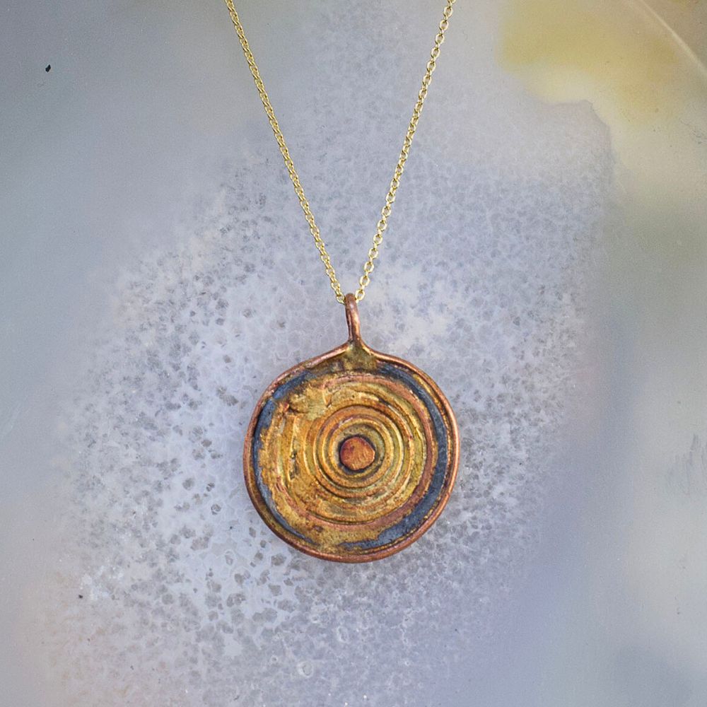 Large Gold and Silver Evil Eye Pendant with a Yellow Gold Cable Chain