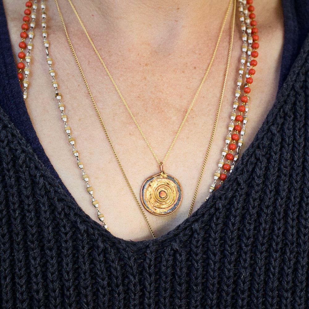 Large Gold and Silver Evil Eye Pendant with a Yellow Gold Cable Chain