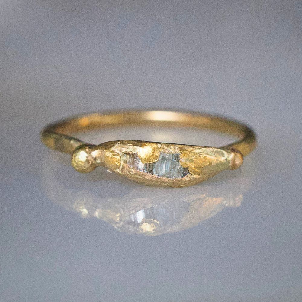 Baguette Diamond Band Mini with a Yellow Gold Band