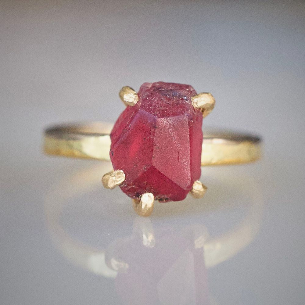 Exceptional Ruby Medium Stone Ring on our 2MM Gold Skinny Seamed Band