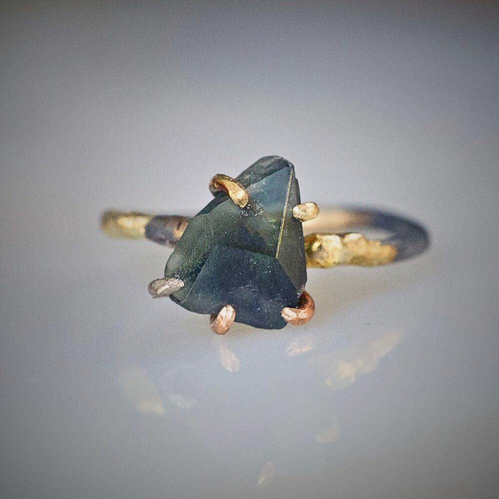 Australian Blue Green Sapphire  Small Stone Ring