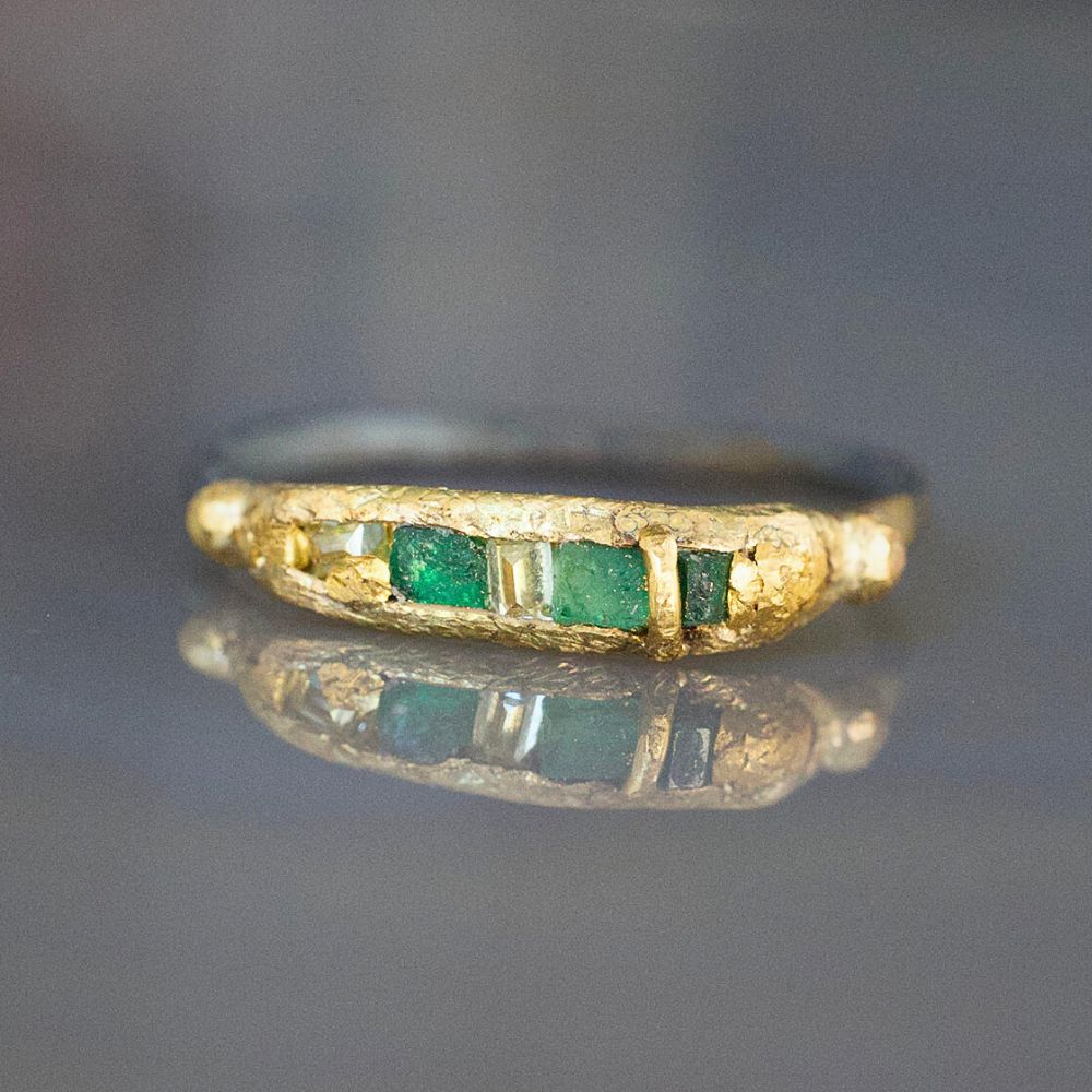 Brazilian Emerald and Baguette Diamond Band