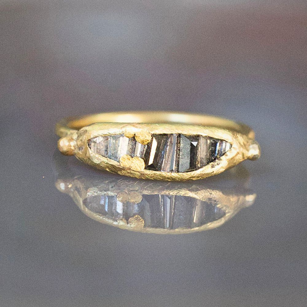 Large Baguette Diamond Band with a Yellow Gold Band