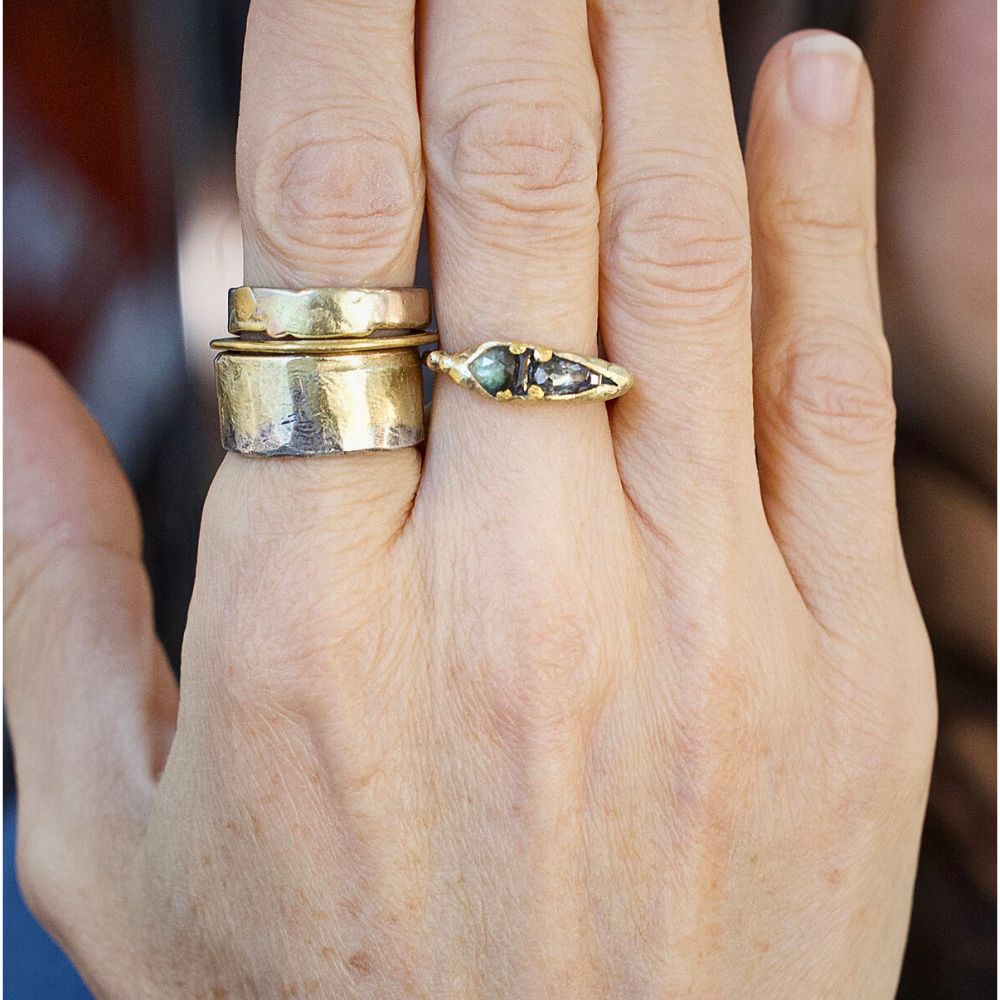 Large Mixed Diamond Band with a Yellow Gold Band