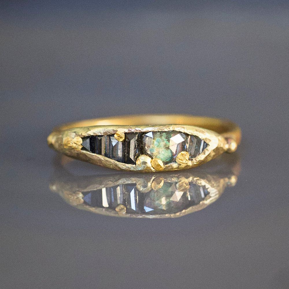 Large Mixed Diamond Band with a Yellow Gold Band