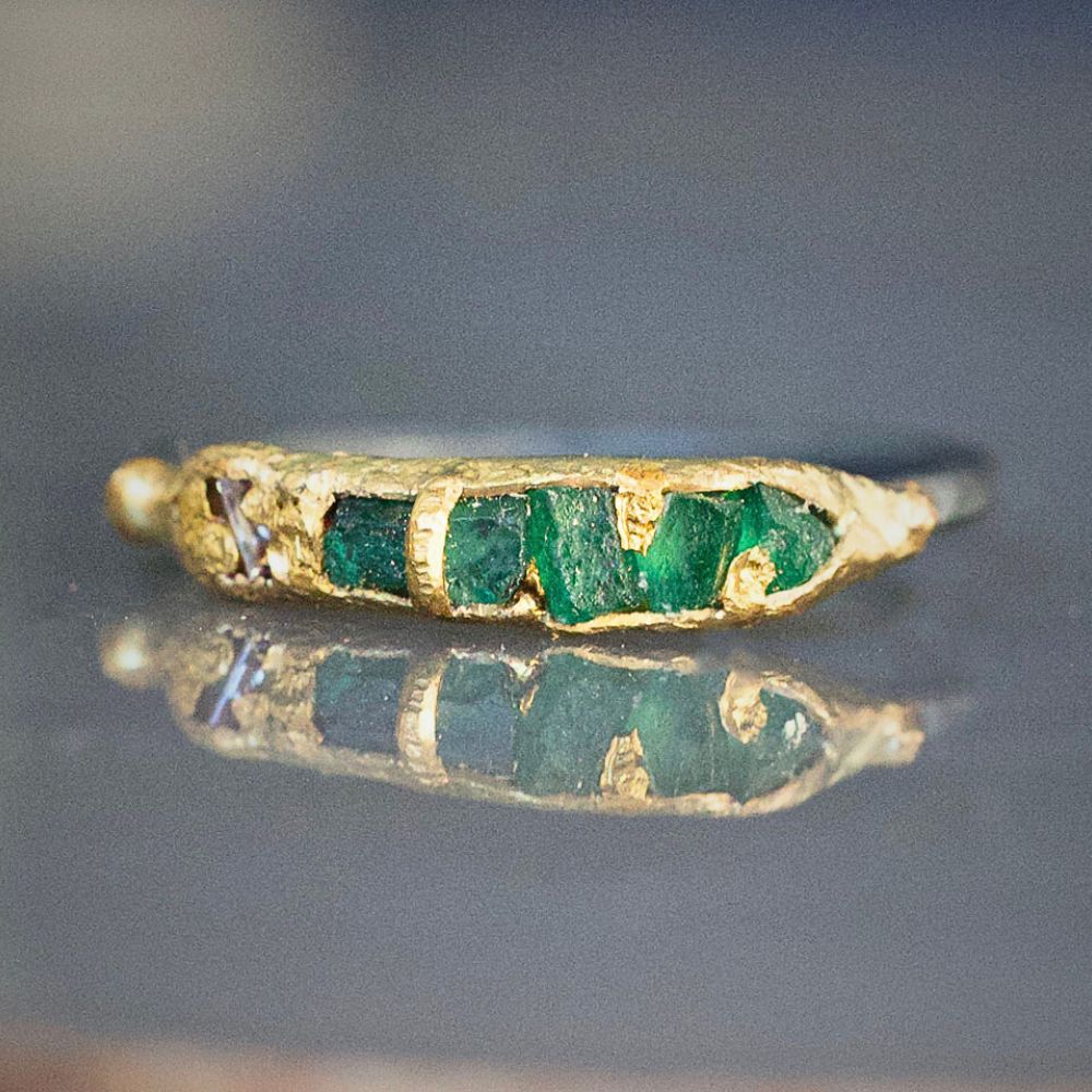 Brazilian Emerald and Baguette Diamond Band