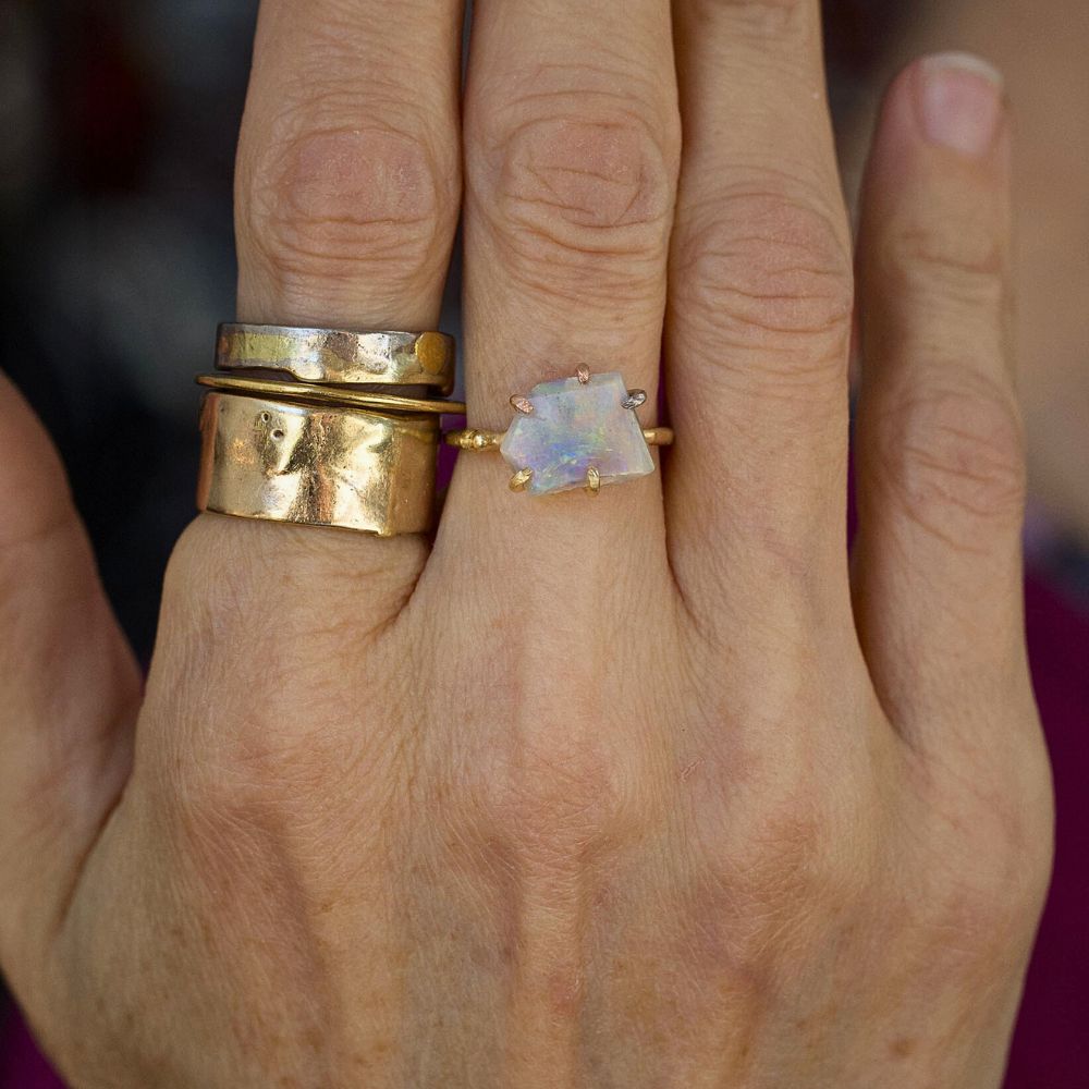 Australian Exceptional Opal Medium Stone Ring on a Yellow Gold Band