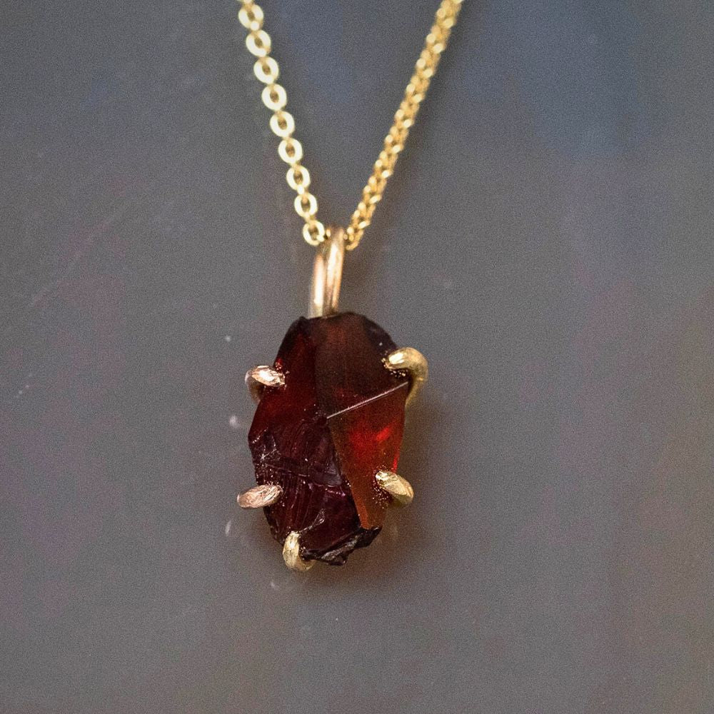 Garnet Small Stone Pendant with a Yellow Gold Cable Chain