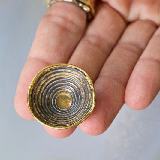 handmade edge dish jewelry holder oxidized sterling silver and a gold blend of 14k yellow, rose white gold, 18k, 22k and 24k yellow gold