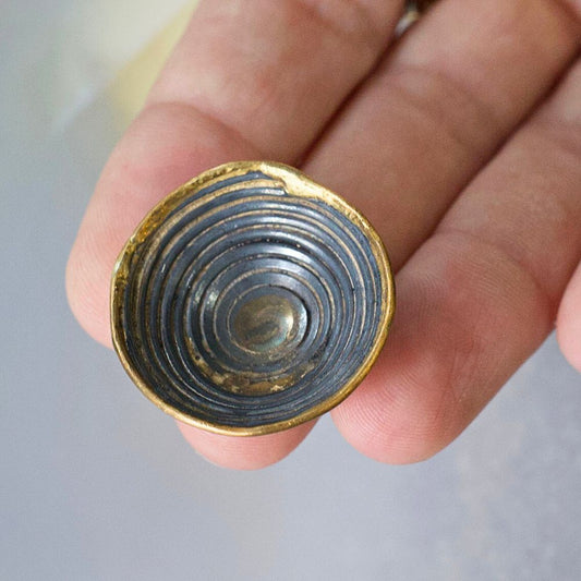 handmade edge dish jewelry holder oxidized sterling silver and a gold blend of 14k yellow, rose white gold, 18k, 22k and 24k yellow gold