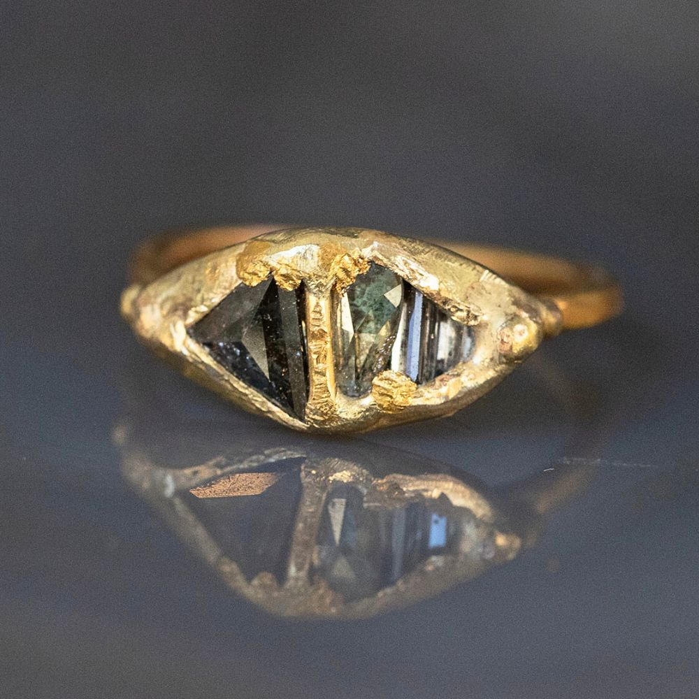 Rose Cut and Baguette Mixed Diamond Band on a Yellow Gold Band