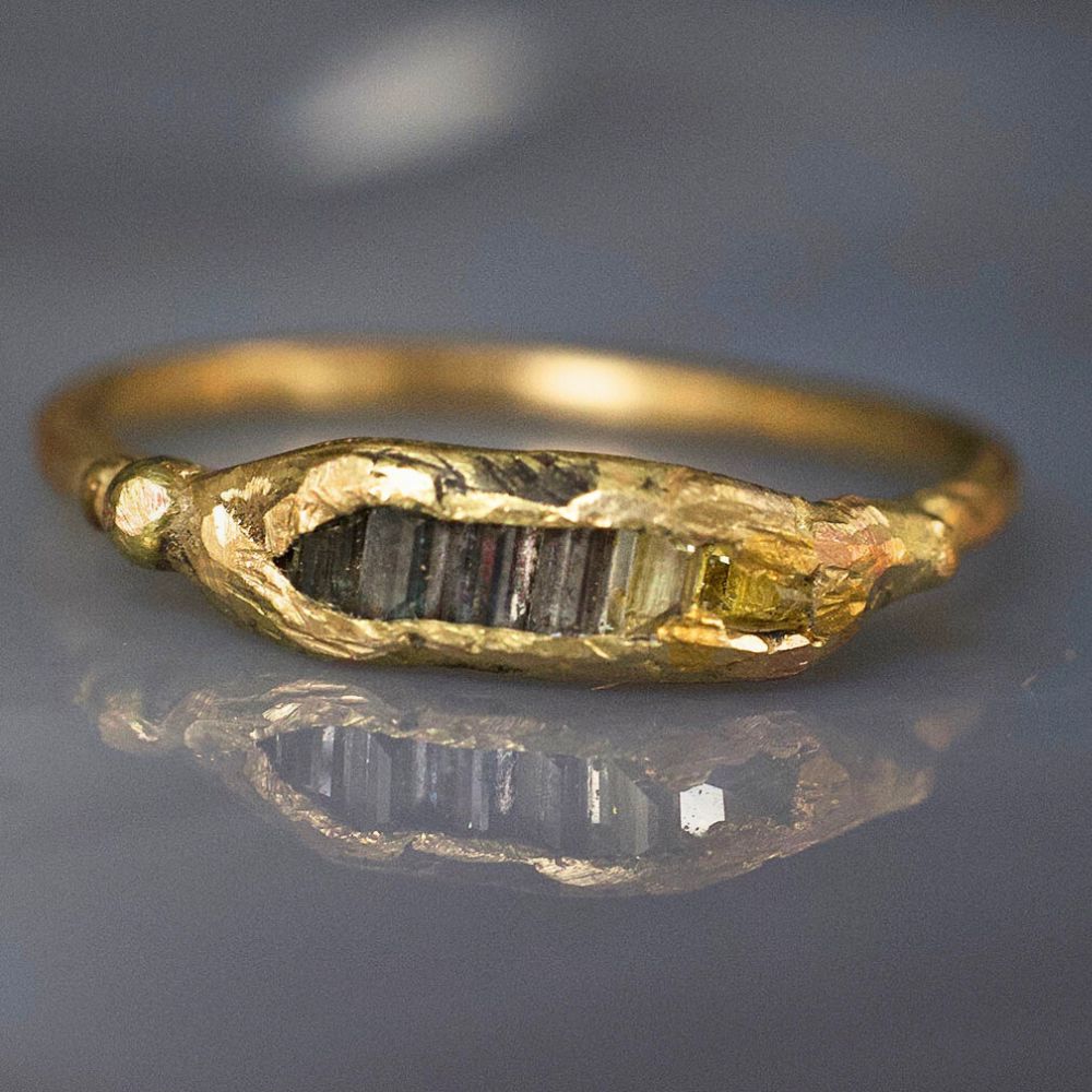 Mixed Baguette Diamond Band on a Yellow Gold Band