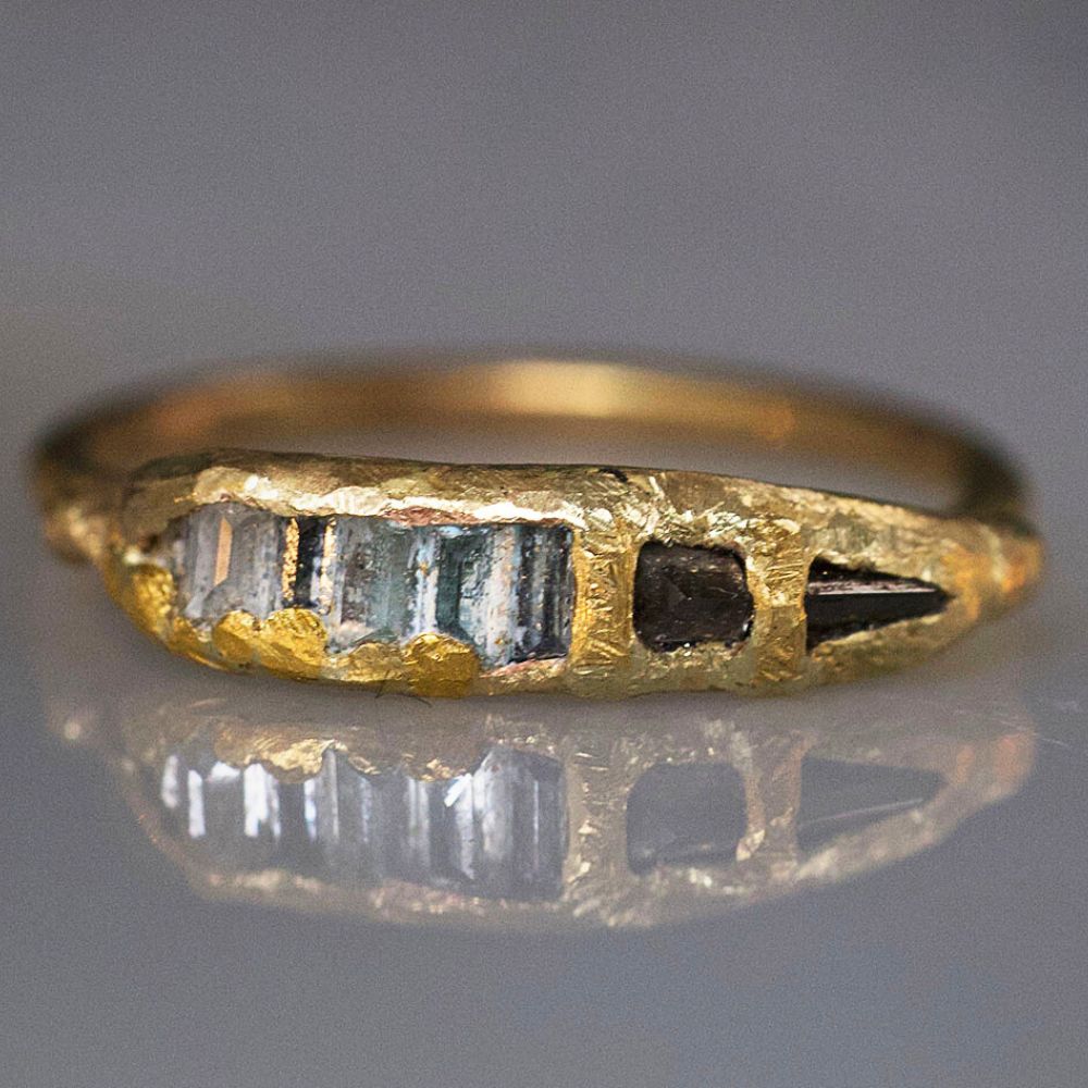 Mixed Baguette Diamond Band on a Yellow Gold Band