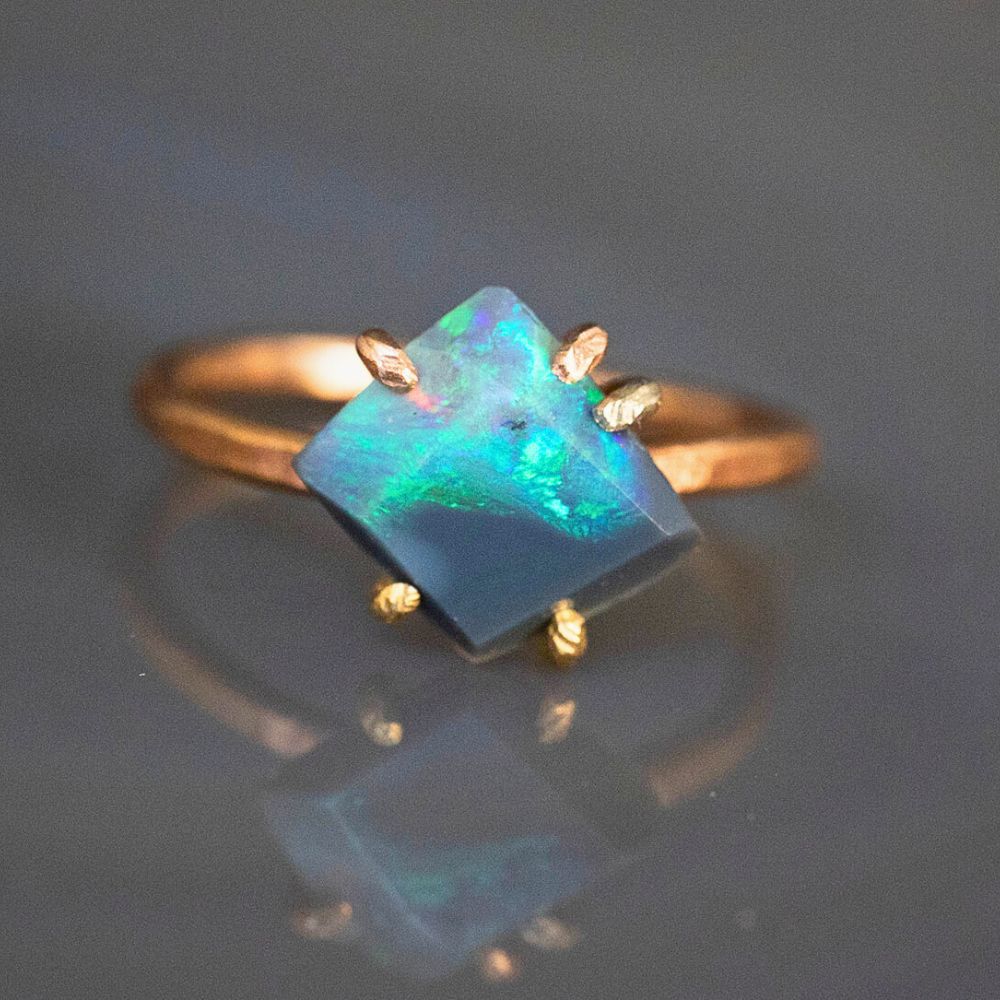Australian Exceptional  Dark Opal Medium Stone Ring on a Rose Gold Band