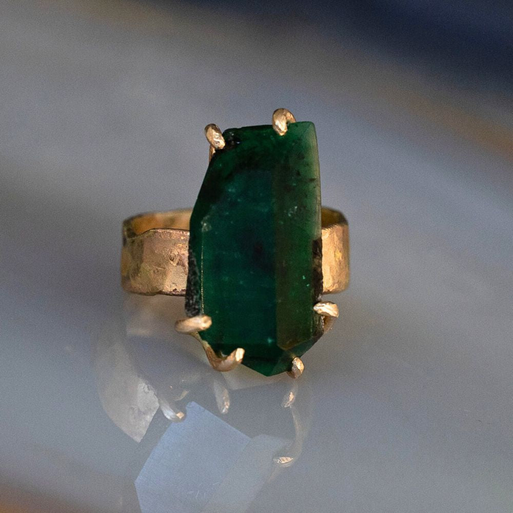 Brazilian Emerald Extra Large Stone Ring on 5MM Cigar Band