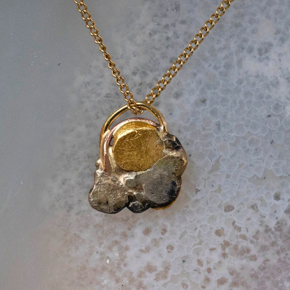 Smashed Gold Heart Pendant with Gold Curb Chain