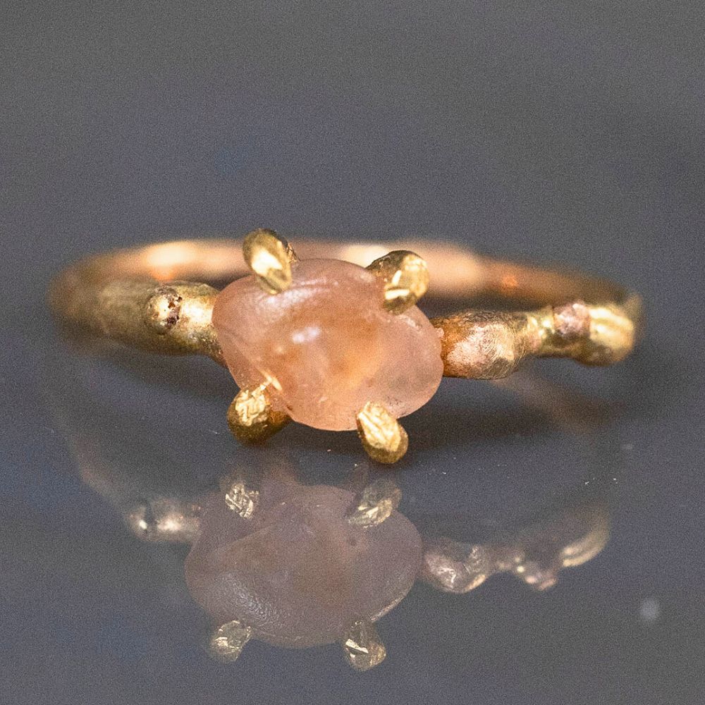 Padparadscha  Sapphire Small Stone Ring on a Yellow Gold Band