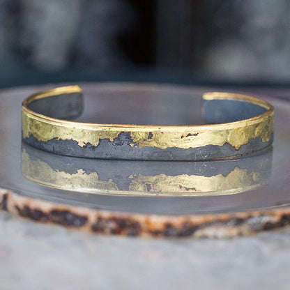 handmade gold edge cuff bracelet with oxidized silver
