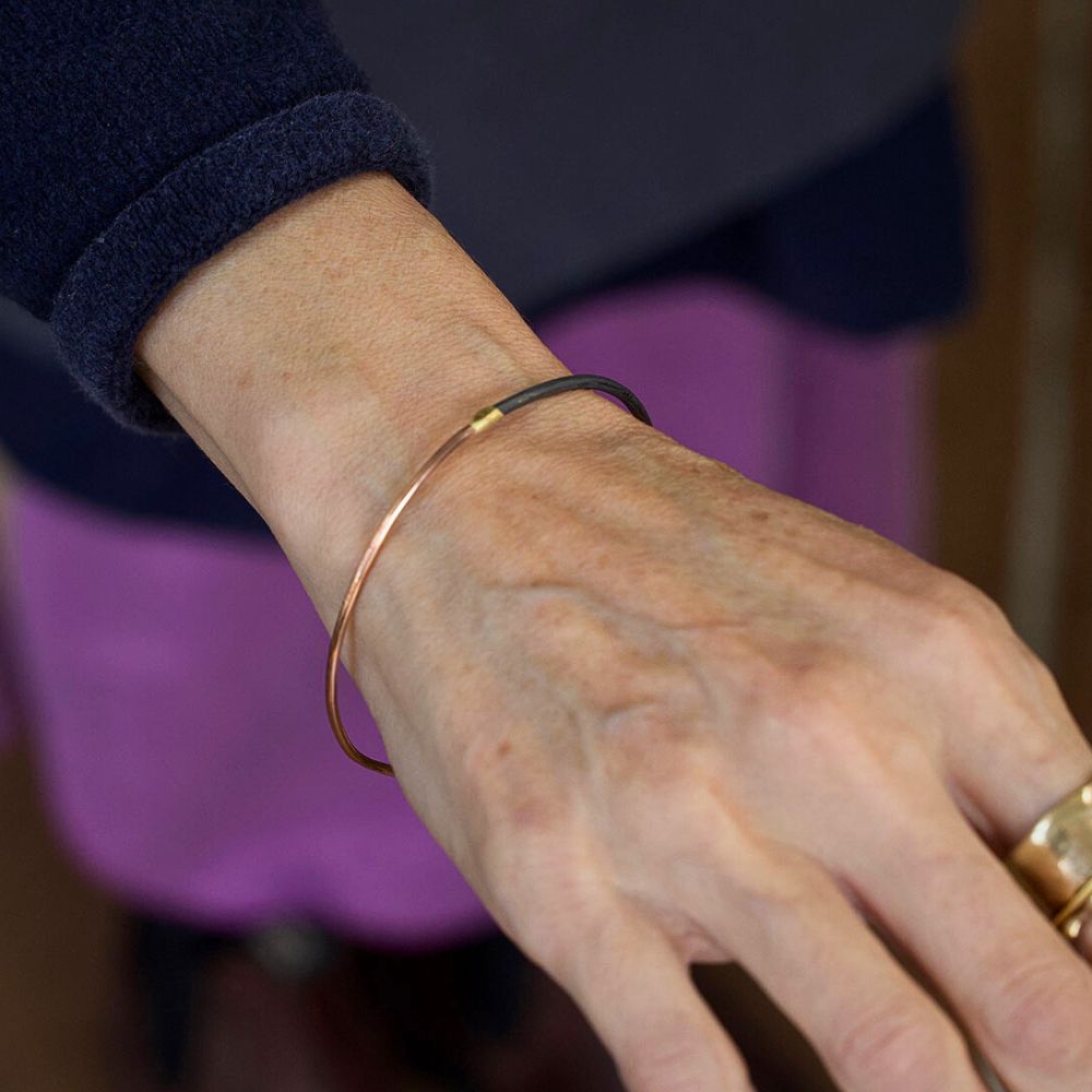 ombre bangle bracelet 14k rose gold and oxidized sterling silver
