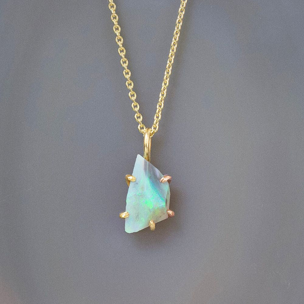 Australian Opal Small Pendant with a Yellow Gold Cable Chain