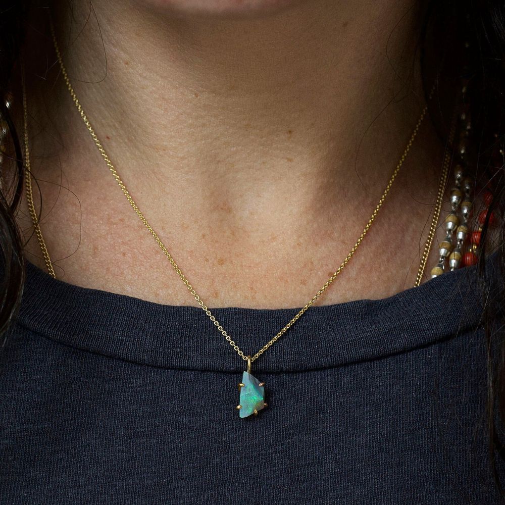 Australian Opal Small Pendant with a Yellow Gold Cable Chain