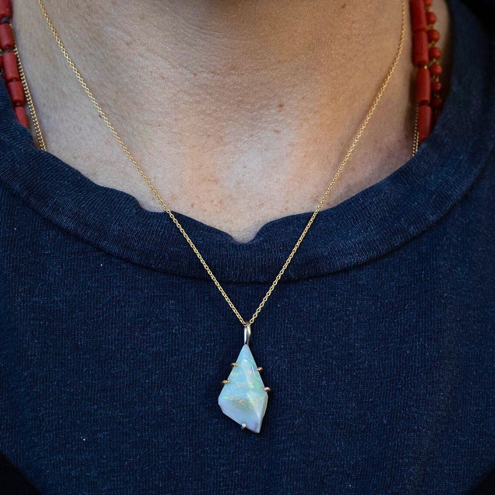 Australian Opal Medium Stone Pendant with a Yellow Gold Cable Chain