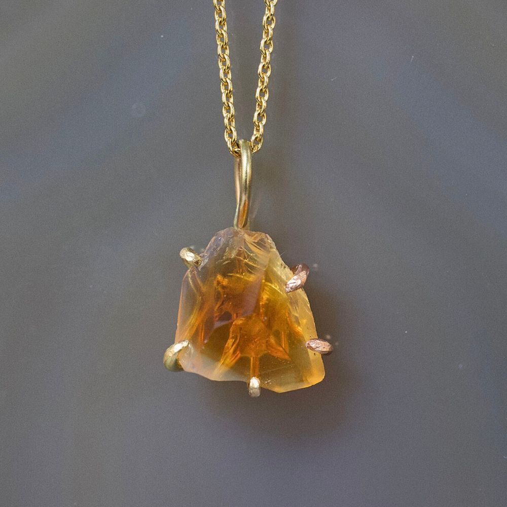 Citrine Small Stone Pendant with a Yellow Gold Cable Chain