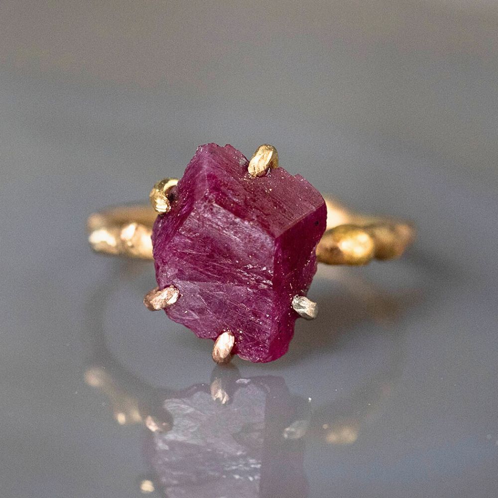 Unheated Ruby Medium Stone Ring on a Yellow Gold Band