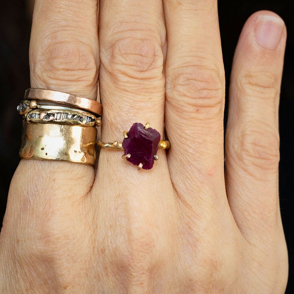 Unheated Ruby Medium Stone Ring on a Yellow Gold Band