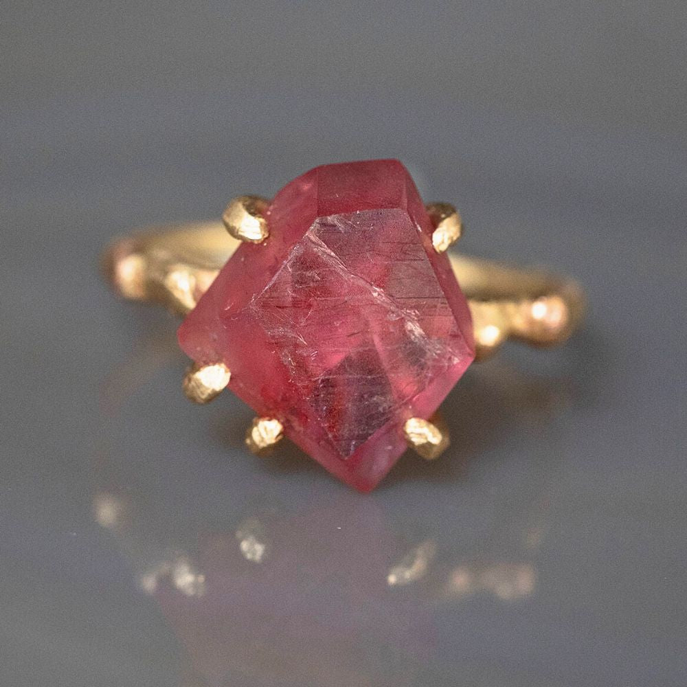Unheated Tanzanian Ruby Medium Stone Ring on a Yellow Gold Band