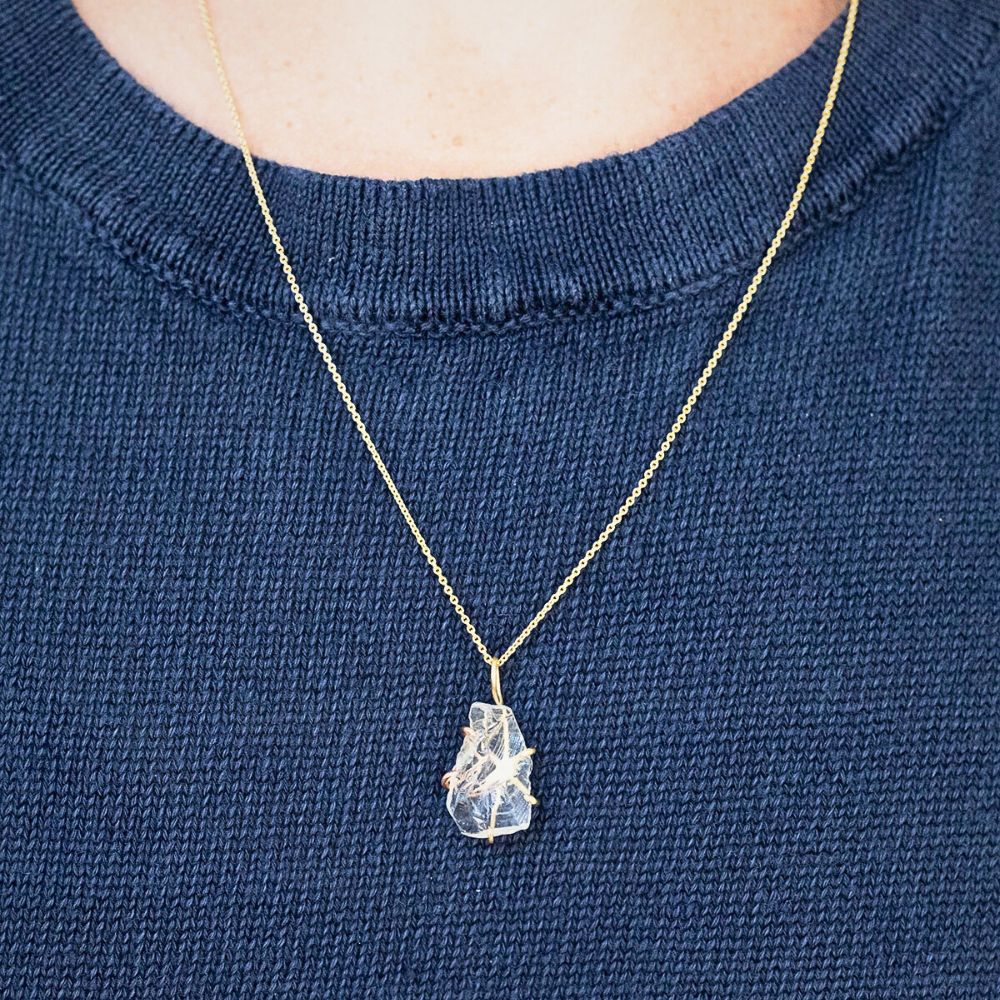 Goshenite Medium Stone Pendant with a Yellow Gold Cable Chain