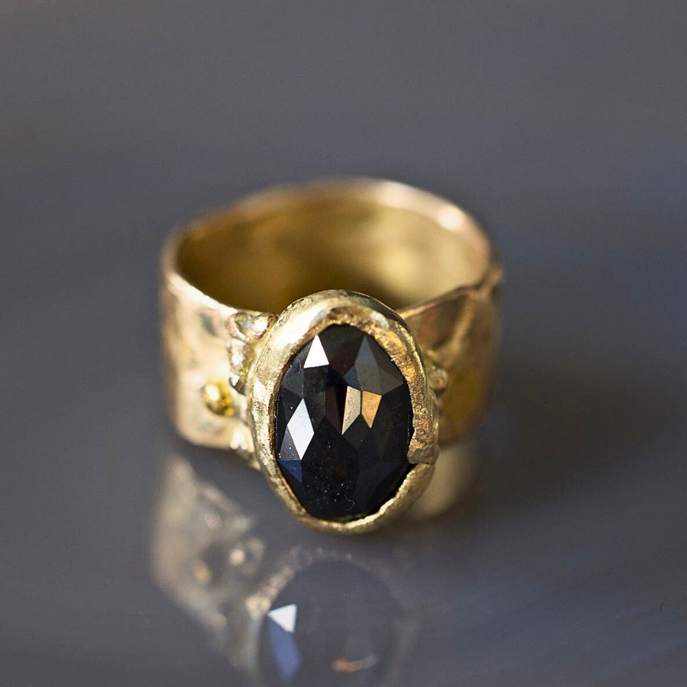 Natural Black 4.62CT Diamond Ring on a 9MM Gold Cigar Band