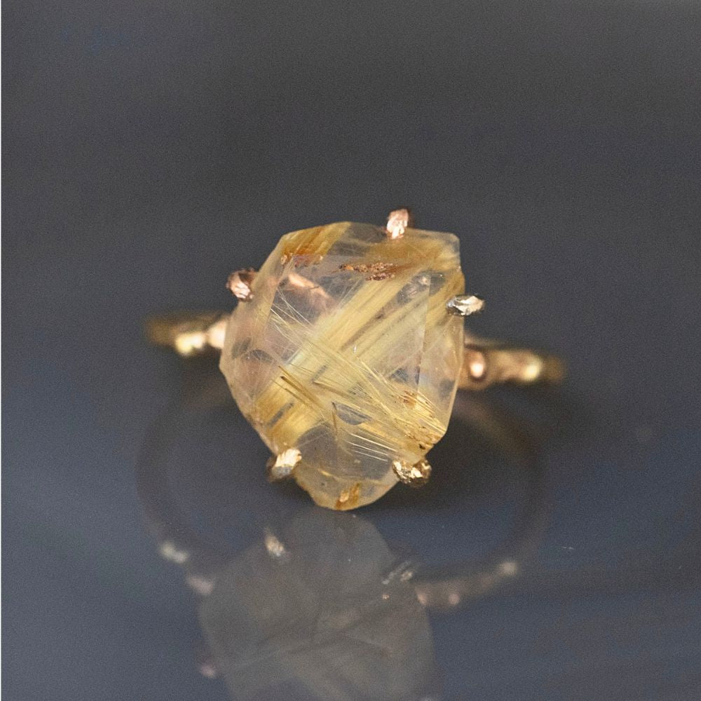 Rutilated Quartz Medium Stone Ring on a Yellow Gold Band