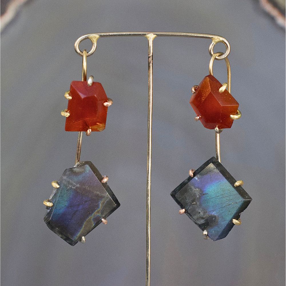 Carnelian and Spectrolite Day to NIght Earring Set